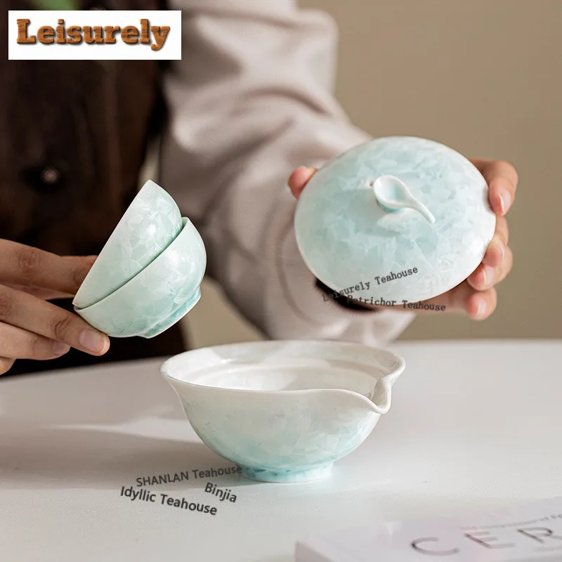 Crystal Glaze Kiln Fambe Travel Tea Set Kit Traditional 1 Pot 2 Cups Tea Brewing Organizer Portable Outdoor Handbag Supplies
