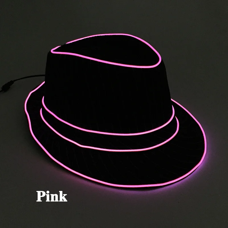Männer Geschenk Neon EL Draht Glowing Schwarz Krawatten Fedor Hut Hochzeit Party Decor LED Leuchtende Krawatten Für Männer DJ Bar Club Bühne Prop – Detail 39