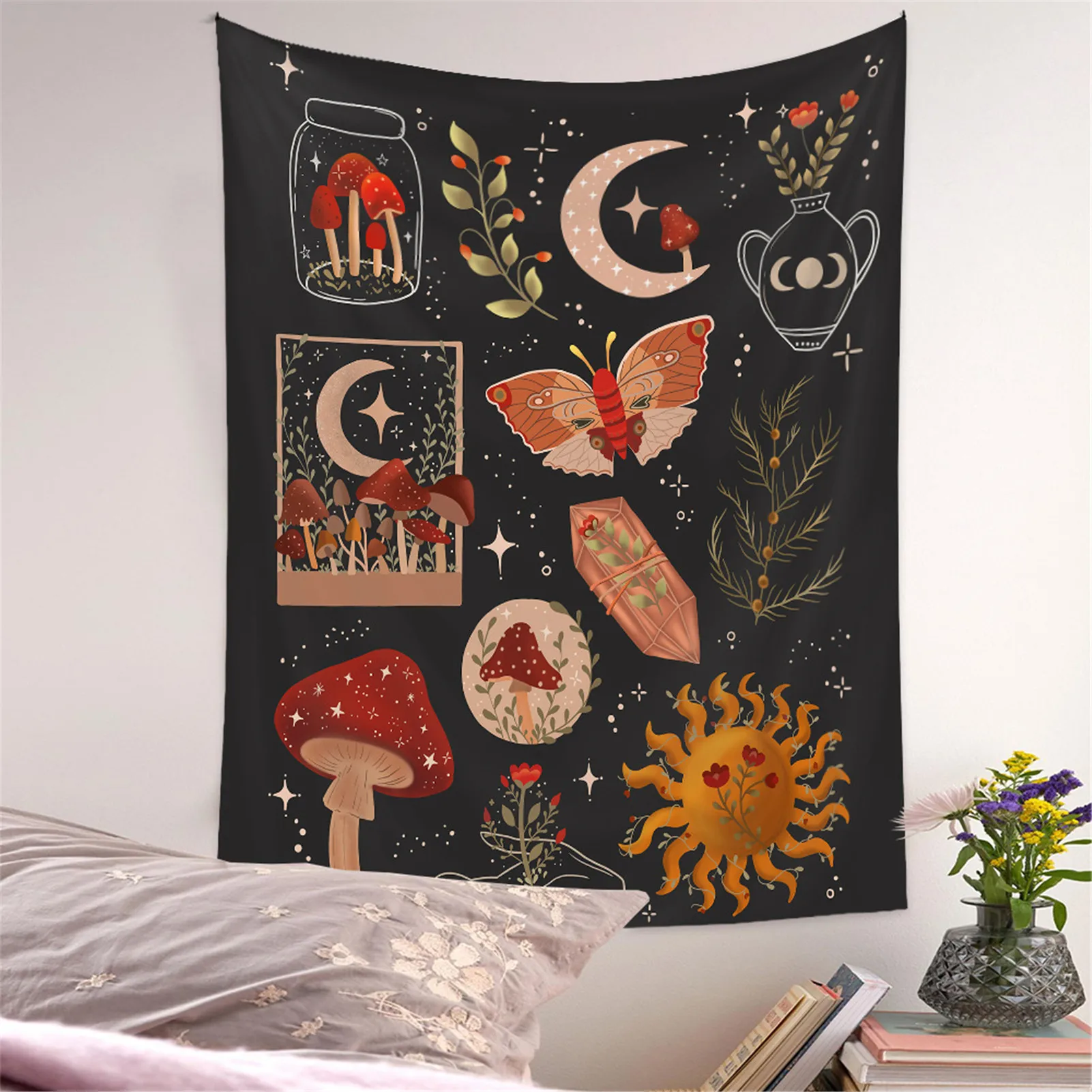 

Botanical Cactus Tapestry Wall Hanging Moon Starry Mushroom Chart Hippie Bohemian Tapestries Psychedelic Witchcraft Home Decor