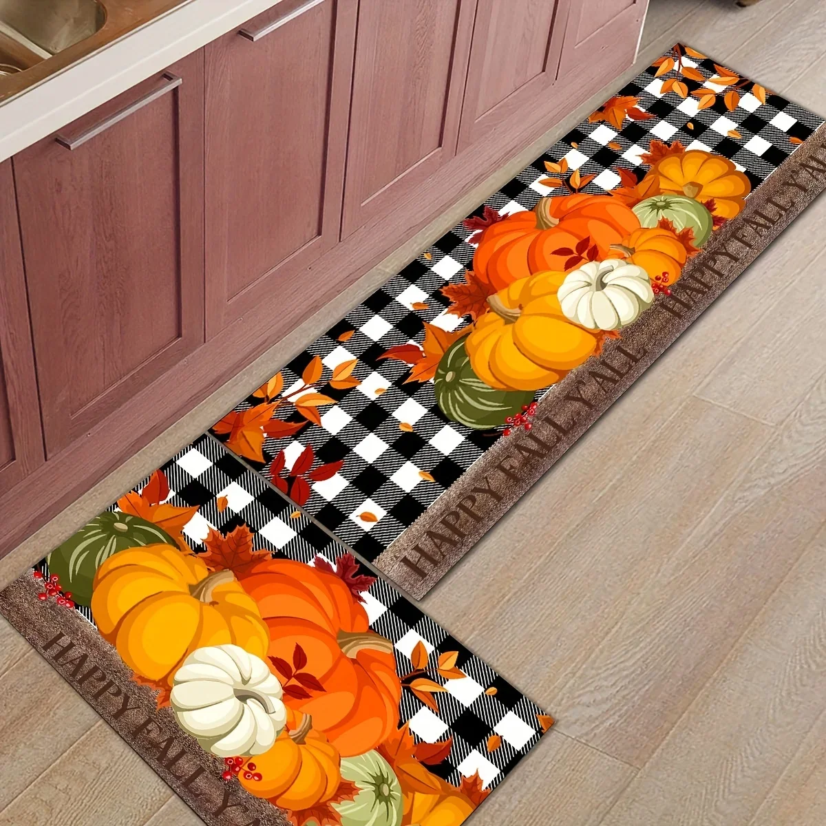 Thanksgiving Pumpkin Maple Leaf Kitchen Floor Mat Decor Carpet for Living Room Bedroom Hallway Balcony Rugs Anti-Slip Doormat 3