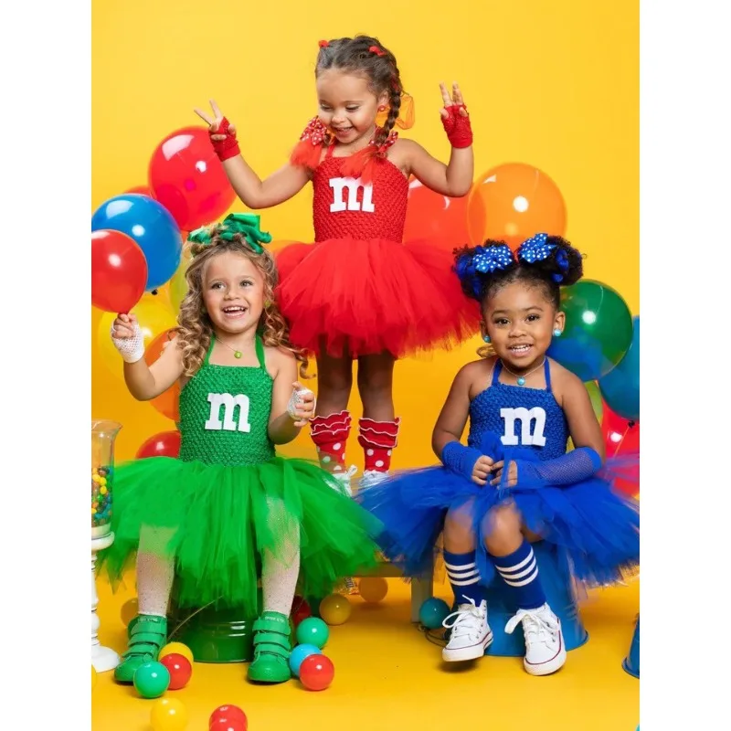 Cosplay Costume, Cheerleading Costume, M&M's Costume, Toddler Tulle Tutu Dress, Dancing, Kids Girls, Cheerleader, Schoolgirls
