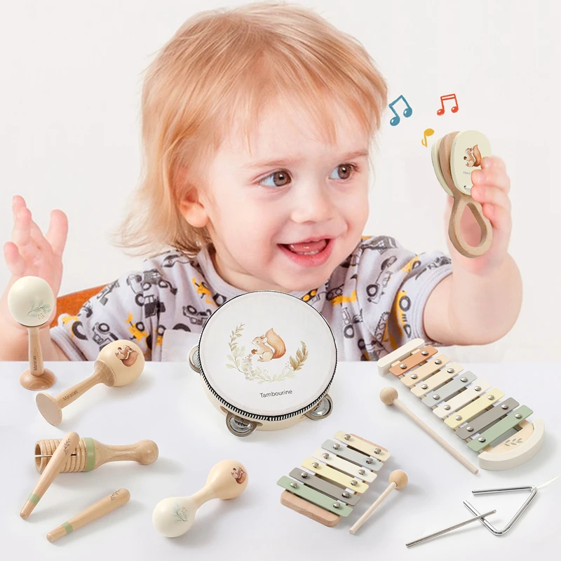 Baby Wooden Montessori Squirrel Pattern Musical Instruments Multi-function Musical Game Interactive Instruments Newborns Gifts 2