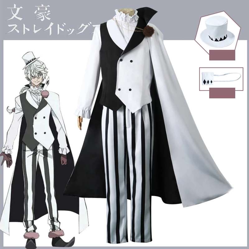 

Nikolai Gogol Cosplay Costume Hat Wig Bungo Stray Dogs Season 4 Cloak Anime The Overcoat White Black Uniform Gloves Eye Patch