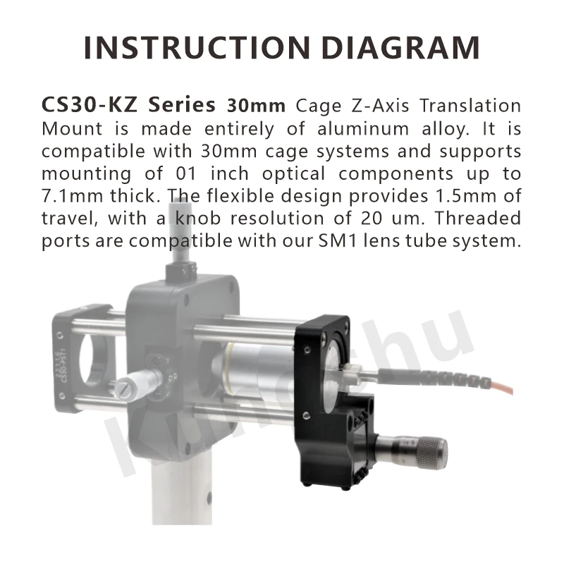 CS30-KZ 30mm 케이지 Z축 이동 마운트(SM1 장착 나사산 포함), 1.5mm 이동 거리, 모델 SM1ZA