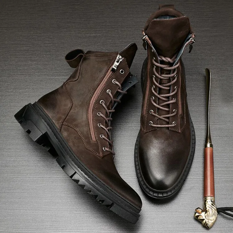 VintageItalianMensBootsLuxuryGenuineLeather2023WinterDesigner