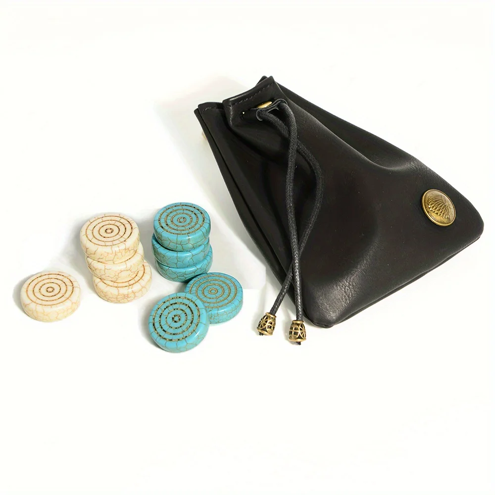 Checkers 40 Pieces with White and Blue Dual Color Circular Thread Pattern Turquoise Stone Material