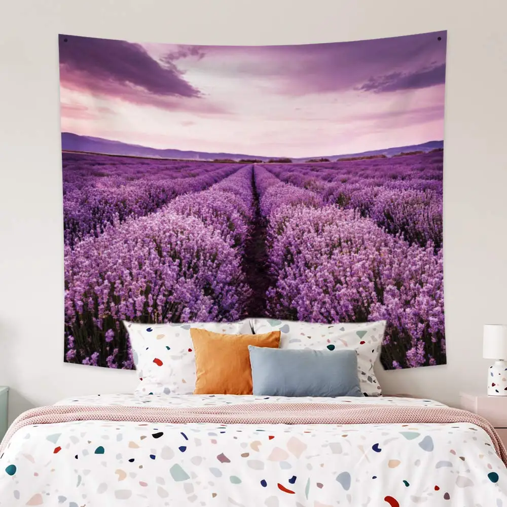 Lavender Tapestry Blooming Fields in Rows Tapestry Aromatherapy Countryside Tapestry Wall Hanging Bedroom Living Room Dorm