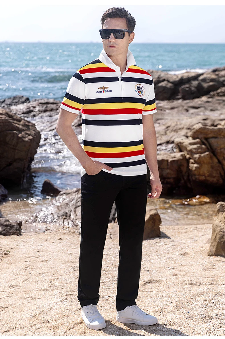 New Summer Cotton Striped Loose Stretching Polo Shirt for Men Bruce&Shark Fashion Casual Men's Polo Big Size 4XL Men POLOS 16 Sd0e10e29ae90455389af977681acf19bN