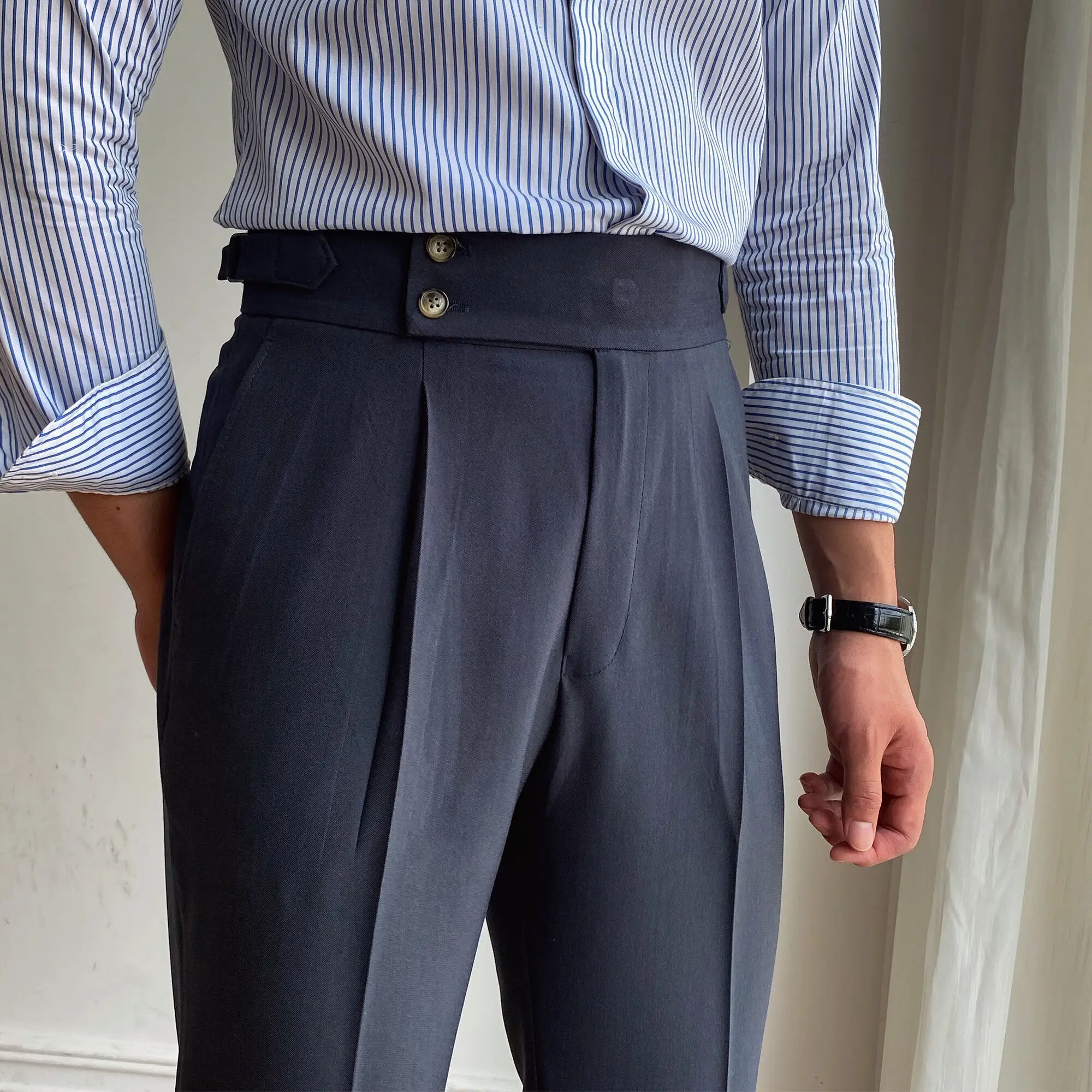 British High Waist Straight Pants Men Social Trousers Pant Italian Mens Formal Pant Pantalones Hombre 2021 Dress Ankle Pants Men 5