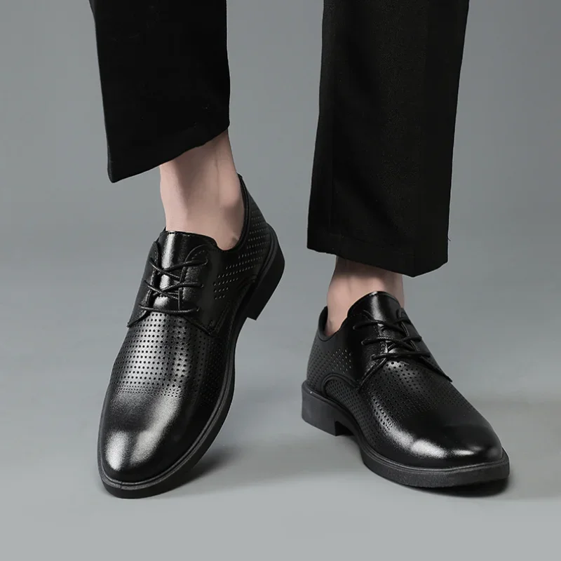 Summer Hollow Plastic British Casual Business Formal Leather Shoes Men Shoes Heightening Casual Set