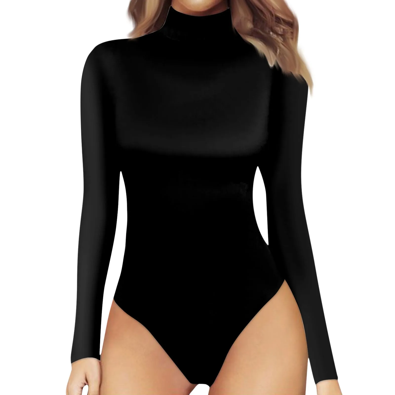 

Women'S One-Piece T-Shirt Slim Long Sleeve Half High Neck Solid Color Jumpsuit Top Korean Reviews Many Clothes женская одежда