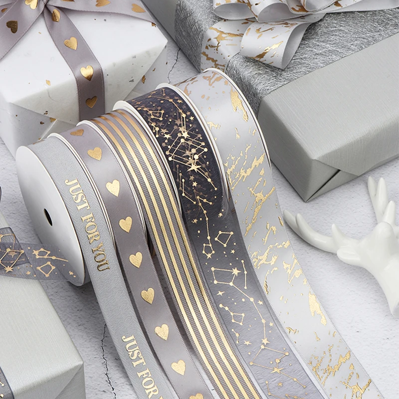 10Yards Premium Grey Collection Happy Birthday Ribbon for Valentine's Day Wedding Event Party Christmas Decoration Baking Bouquet satin ribbons ribbon decoration ribbon supplies christmas ribbon