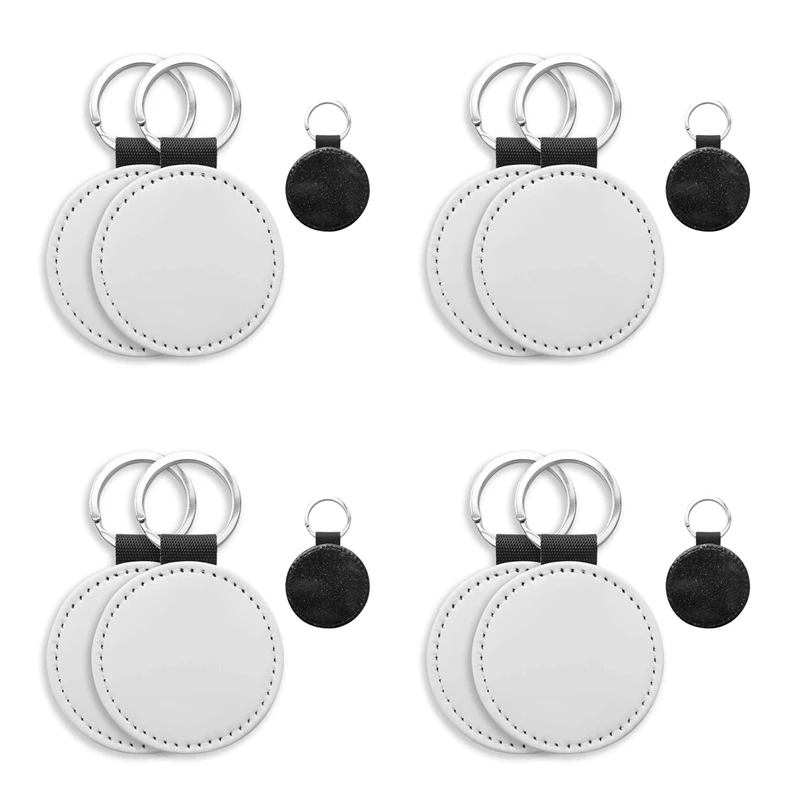 

40 Pack Sublimation Blanks Keychain Glitter PU Leather Keychain DIY Heat Transfer Keyring (Black Round)