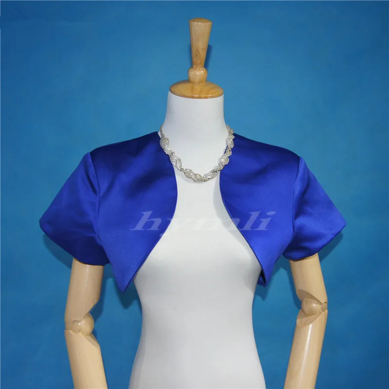Royal Blue Satin Bolero Jacket Bridal Shrug Evening Cover Up Short Sleeve in S M L XL 2XL 3XL