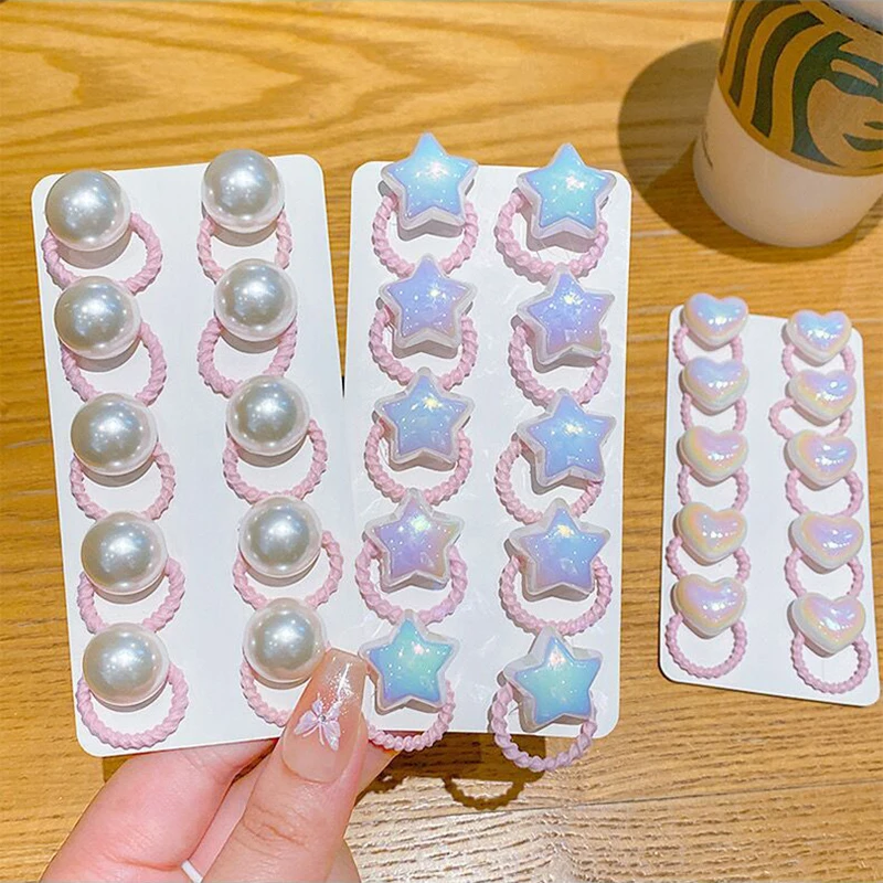 10Pcs/Lot Cute Baby Hair Ties Colorful Love Star Round Hair Band Girls Elastic Rubber Bands Kids Hair Accessories 4