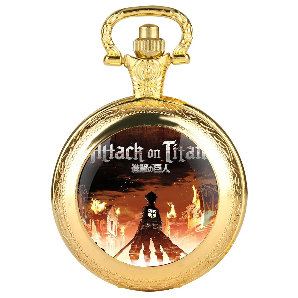 Attack on Titan Design Glass Dome Chain Pocket Watch Kids Necklace Pendant Clock Gift Women Men Reloj De Bolsillo