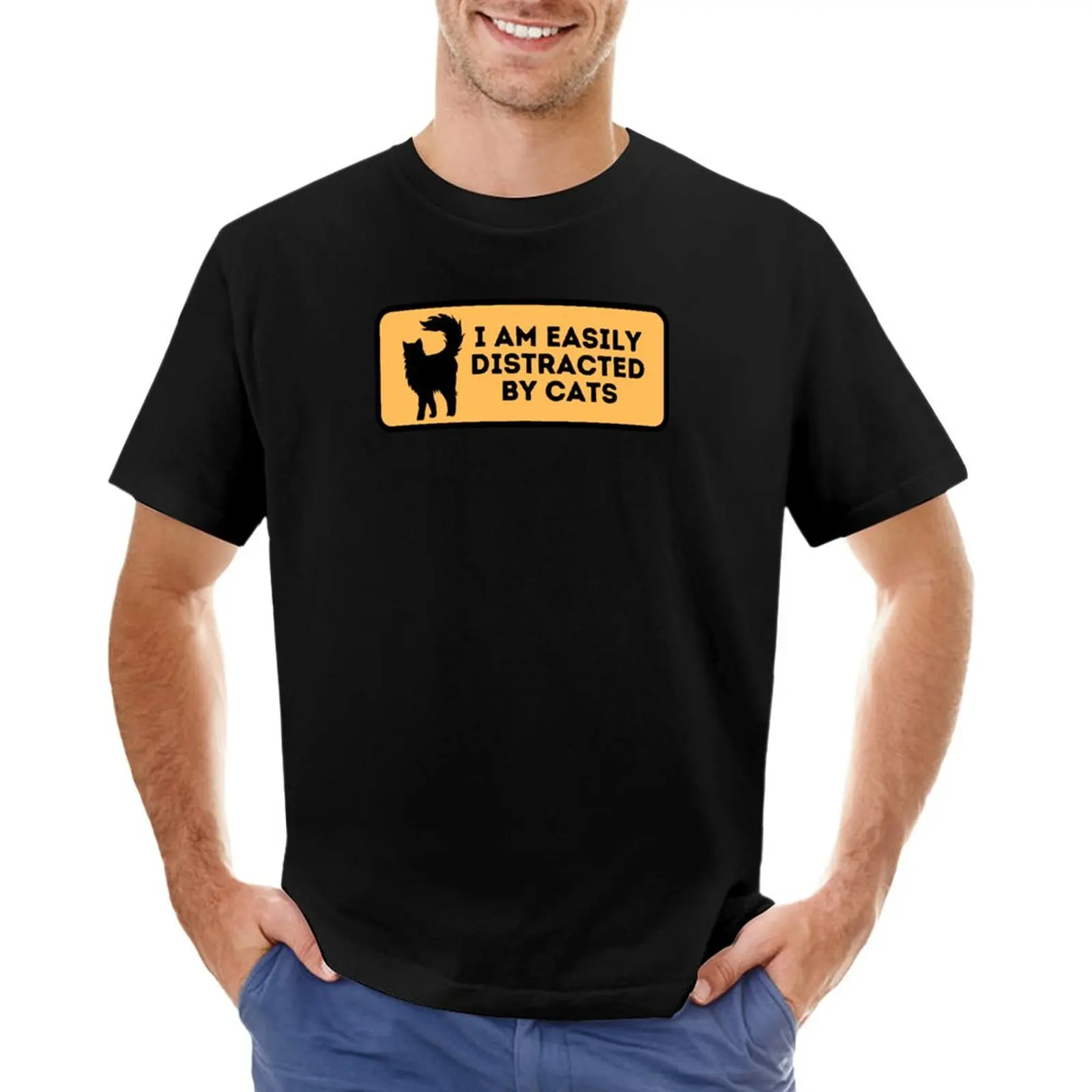 

I am easily distracted by cats T-Shirt plus size tops aesthetic clothes Men's long sleeve t shirts