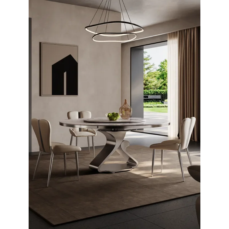 

Telescopic luxury stone slate dining table and chairs, modern simple light luxury high-end household table, small apartment