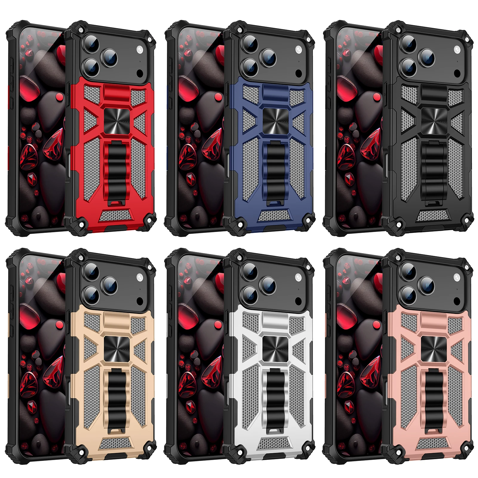 Rugged Shockproof Phone Case with Armor Fold Stand & Car Holder