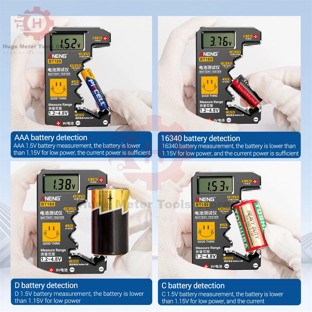 Battery Tester Lithium Battery Tester BT189 Button Cell Battery Tester 9V N DC AA AAA Universal LCD Display Power Bank Detector For Electrician Tool