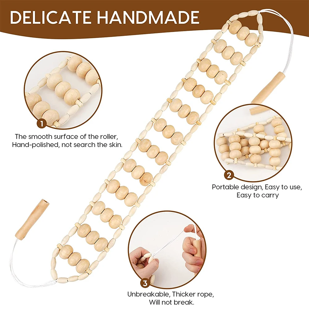 1/2Pcs Wooden Massage Roller Stick Portable Wood Back Roller Rope - Neck Leg Waist Back Pain Relief Deep Tissue Muscle Massager