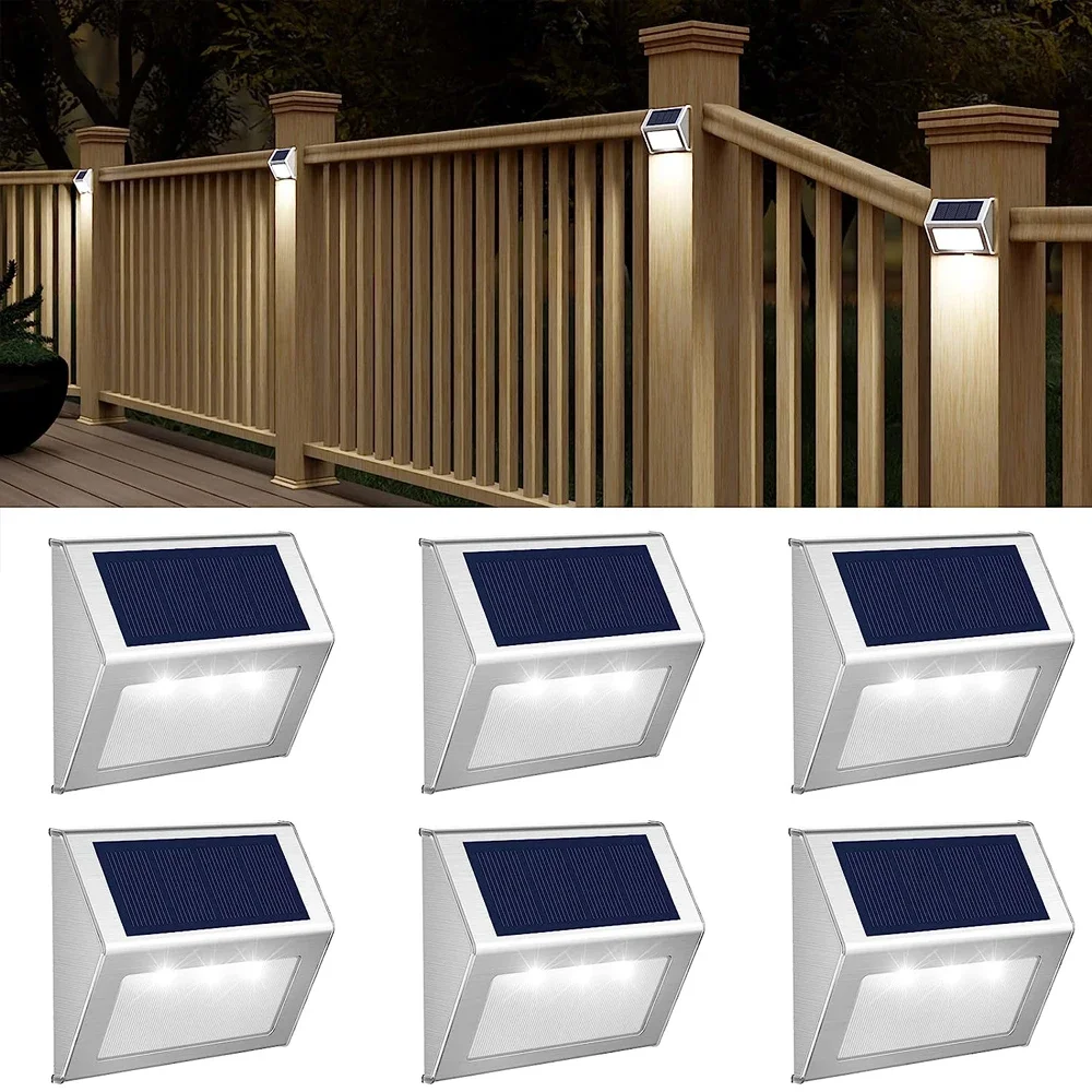 Solar Step Lights, Pack Waterproof Solar Deck Fence Stainless Steel Outdoor Light for Garden, Yard, Deck Decor Lighting