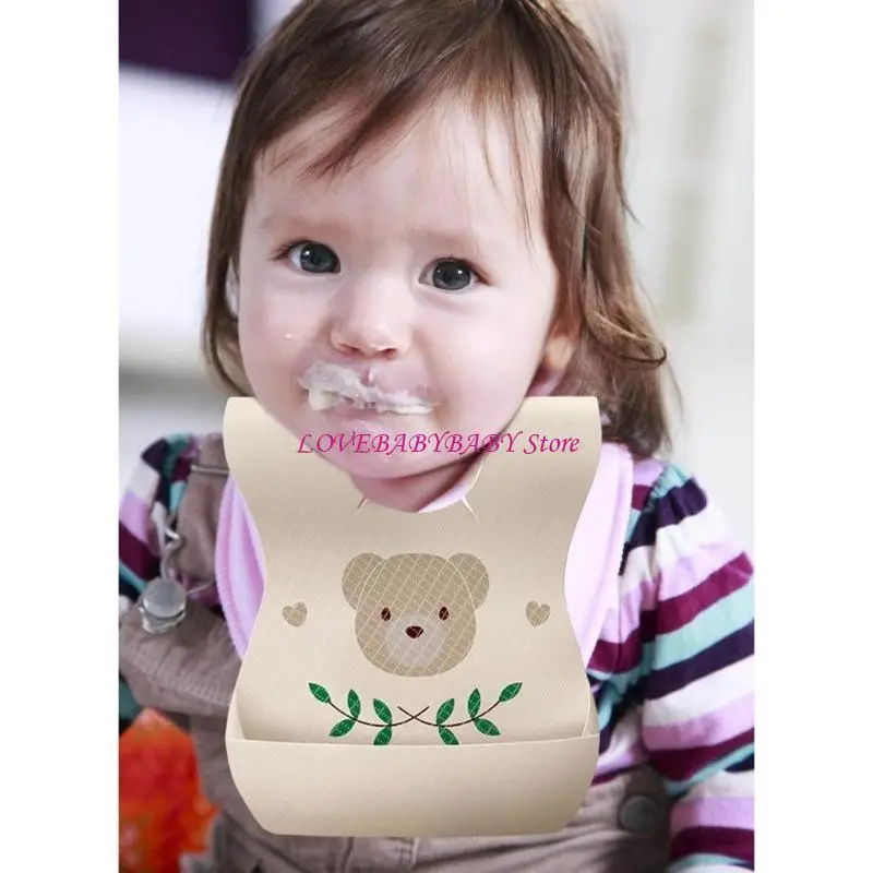 50pcs 곰 패턴이있는 일회용  턱받이 짠  턱받이는 식사 시간을 맞추기위한 짠  턱받이 세트 & 번거 로움 프리 클리닝 4xbc