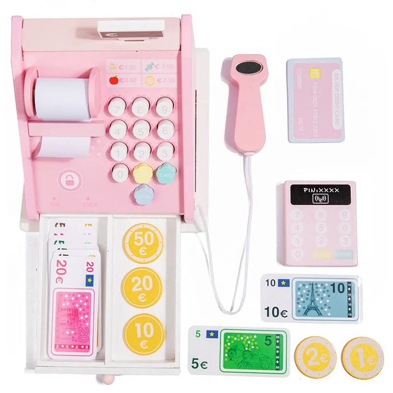 New Play House Toys Wooden Cash Register Toys Simulation Supermarket Checkout Counter Children Role-Play Girl Birthday Gift