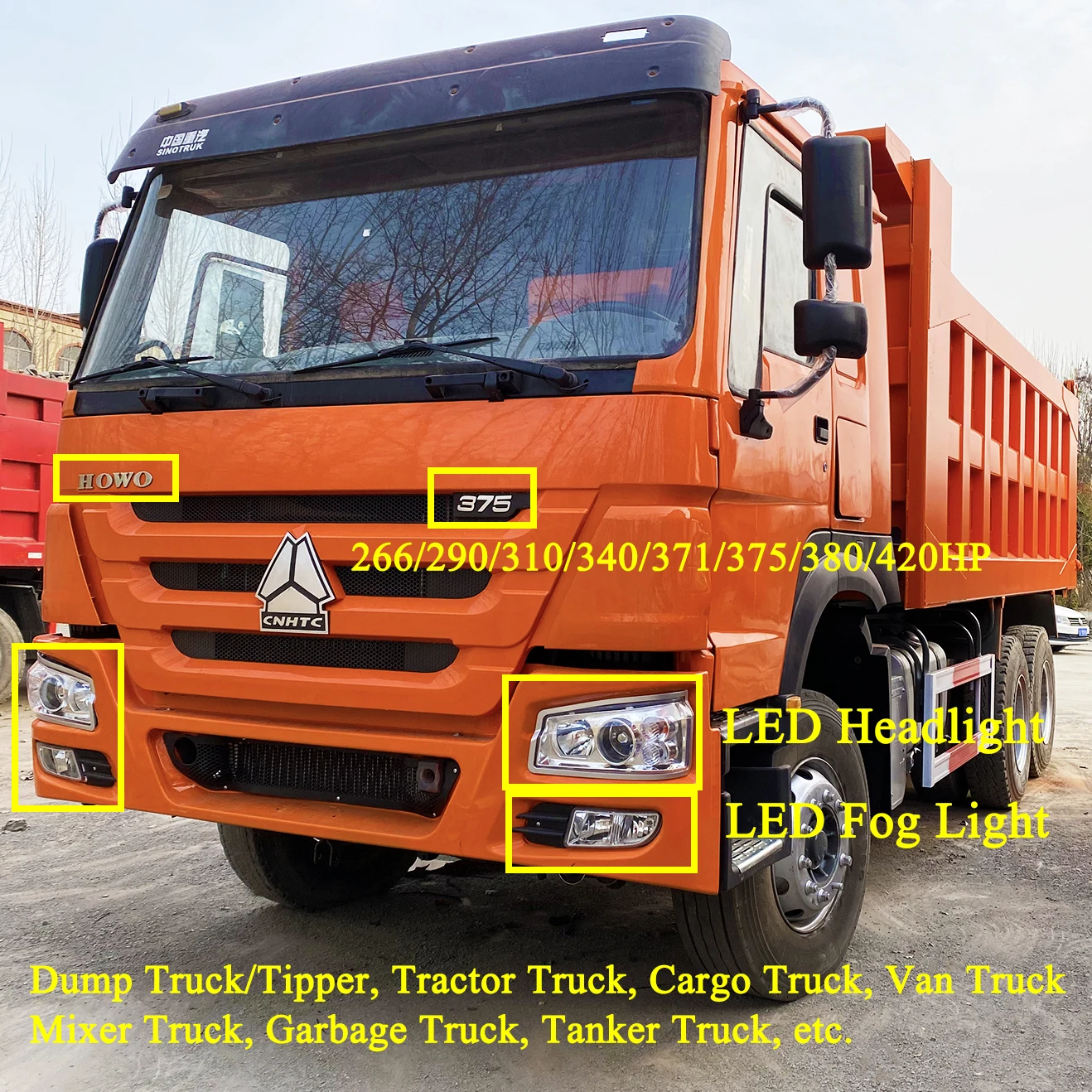 HOWO Truck Front Fog Lamp Assembly LED SINOTRUK Left Aluminum Case  Foglights for Tractor Tipper 336 371 380 420HP