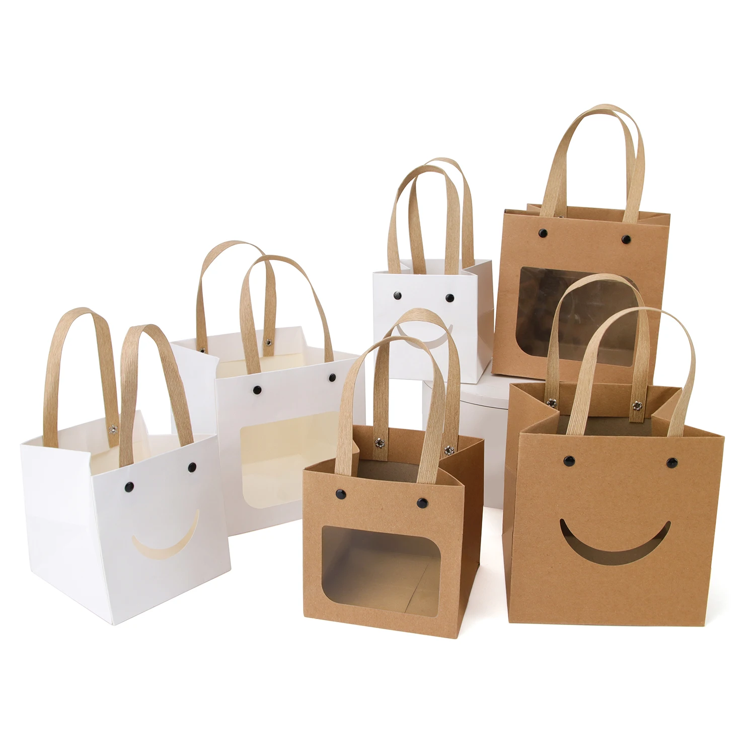 Paper Take-Out Bags - Rope Handles - Rectangle - White - 6..5 x