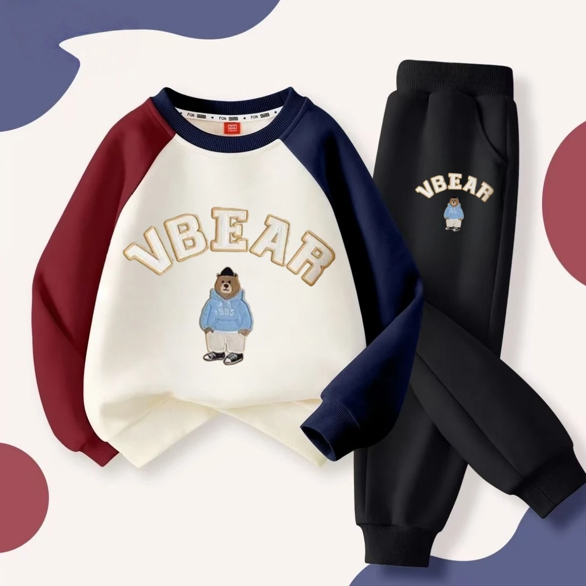 الخريف بيبي بوي الكرتون الدب المطبوعة الملابس مجموعة طفل الأطفال فتاة المرقعة بلوزات البلوز بلوزات وسراويل 2 قطعة الزي البدلة