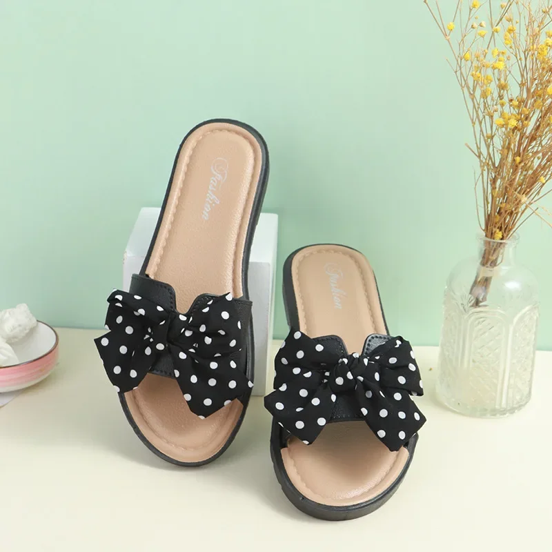 2024 Women Slippers Female Summer New Wave Dot Bow Knot Flip Flops Ladies Indoor and Outdoor Wear Beach Fashionable Sandals