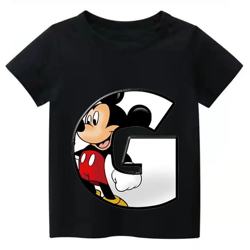 thumbnail image 1 of 2024 Nueva camiseta de verano con combinación de letras para niños de alta calidad Disney Mickey Mouse Font ABCDEF camiseta de manga corta para niños, 1 of 5