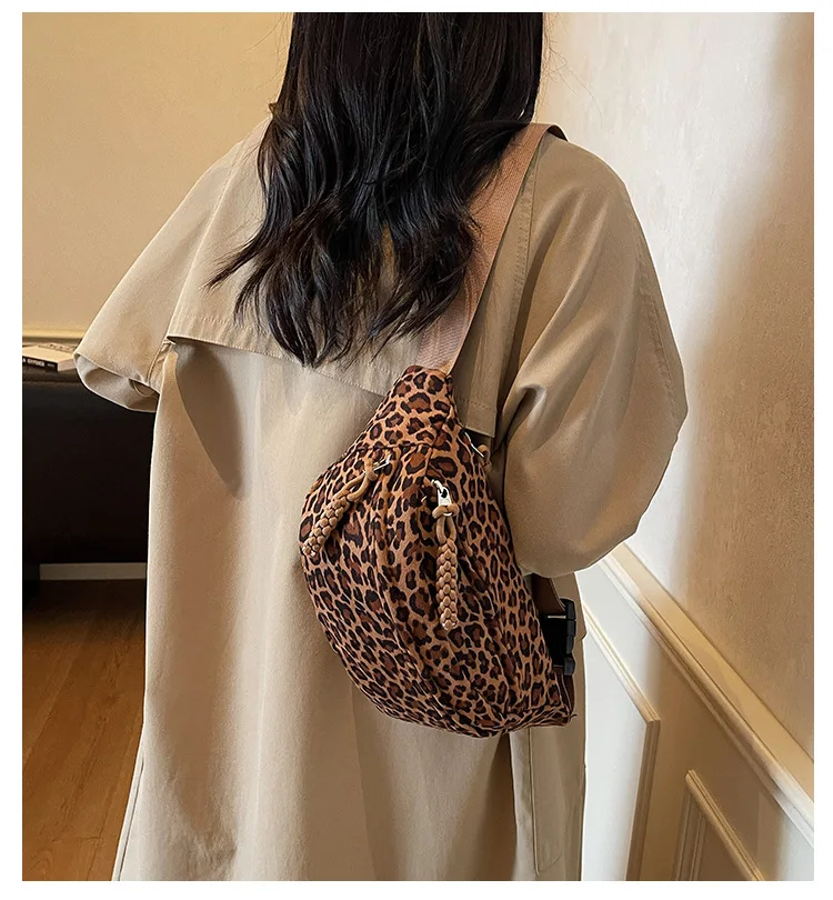 Women's Leopard Print Chest Bag, Autumn/Winter Fashion Crossbody Bag, Trendy Sporty Multifunctional Waist Bag Waist Packs bolsa