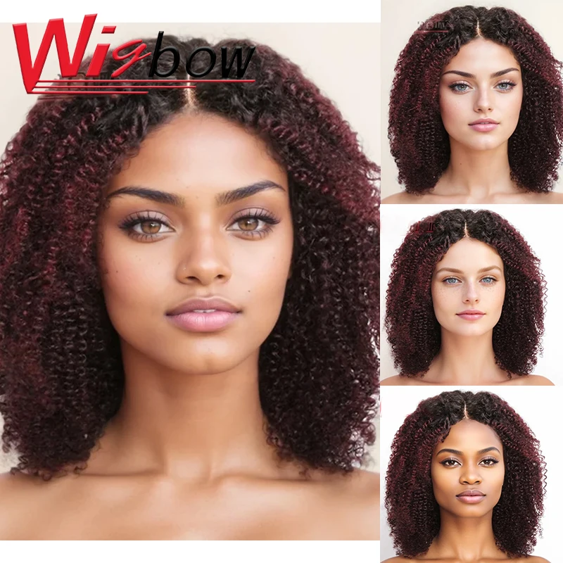 

Short Kinky Curly Wig 4*4 Lace Closure Wig For Women Brazilian Human Hair Ombre Closure Wigs T1B 99J 30 Remy Hair Lace Wigs