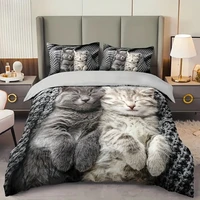 Ensemble de housse de couette chat mignon 3 pièces, housse de couette imprimée numérique 3D, ensemble de literie doux et confortable et respirant pour chambre à coucher, dortoir 4