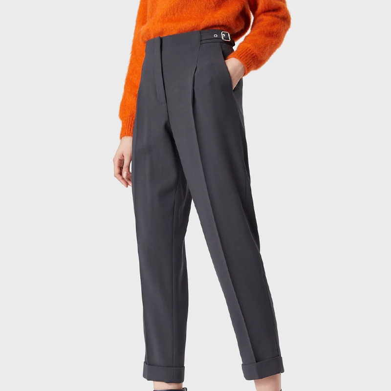 

2023 Autumn New Female Solid Color Trousers Fashion Temperament High Waist Thin Wool Straight-Leg Women'S Trousers