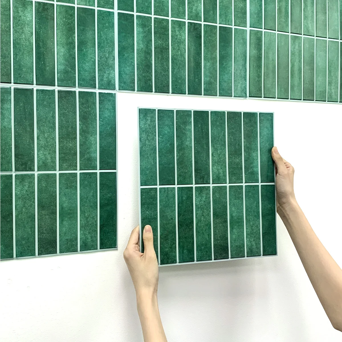 

10 Pcs 3D Wall Sticker Green Mosaic Peel and Stick Wall Panel Matt Self-Adhesive Backsplash Tile Sticker for Kitchen Bathroom