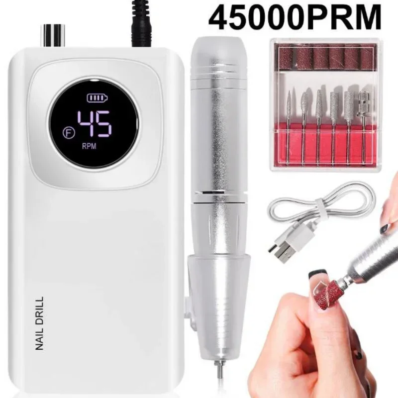 Original 45000RPM Professional Rechargeable Electric Nail Drill Machine Portable Cordless Nail File for Acrylic Gel Nails Remove electric nail drill electric nail grinder