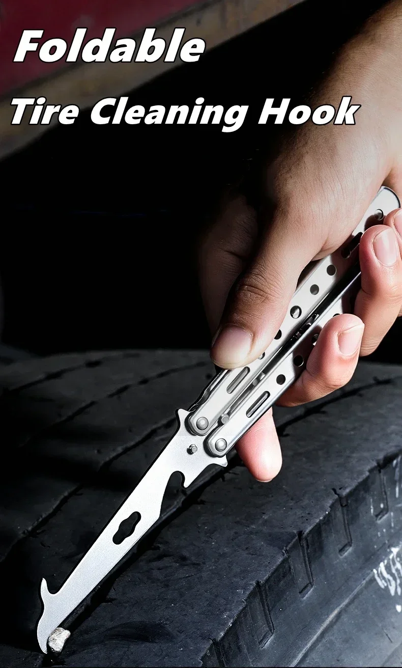접이식 타이어 청소용 후크 드라이버 액세서리 모터 타이어 스톤 클리너 스톤 제거기 타이어 청소 도구 타이어 수리 도구
