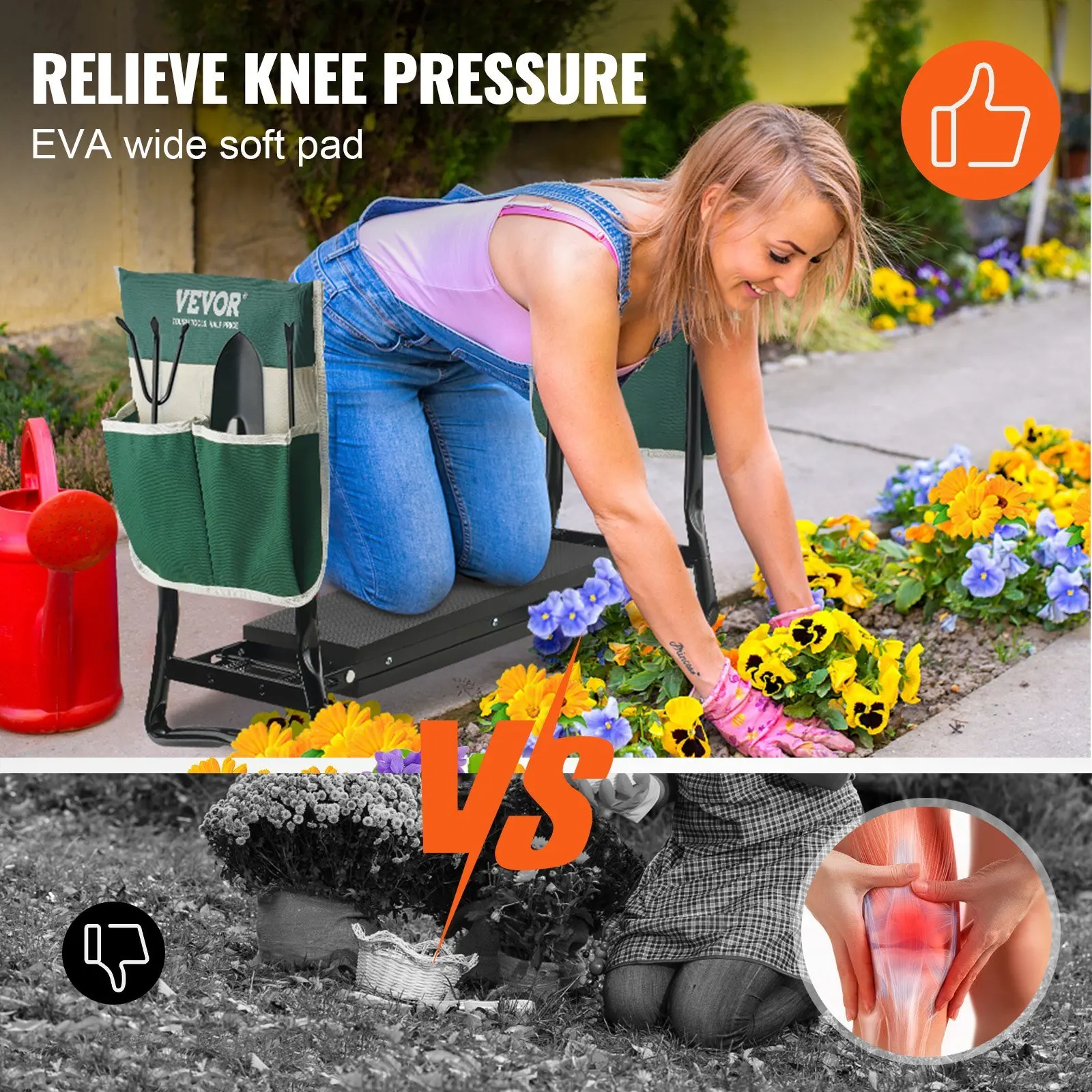 Garden Kneeler and Seat, 330 lbs Load Capacity, 8 EVA Wide Pad, Foldable Garden Stool, Kneeling Bench for Gardening with Tool Ba 4