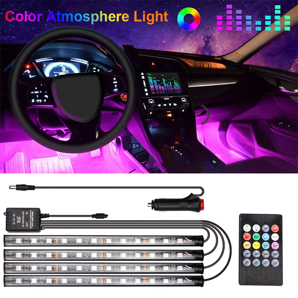 Automotive LED Music Atmosphere Light RGB Car Interior Lamplighting Adjustabl Auto Rhythm Light Strip for Chassis Family Party starlight headliner