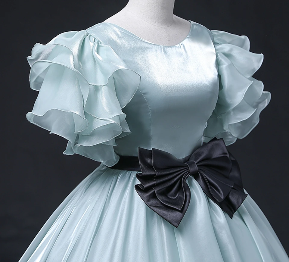 Maßgeschneiderte schöne blaue Satin geraffte einfache Abendkleider Prinzessin Quinceanera Ballkleider mit Schärpen Vestidos De 15 Años – Detail 6