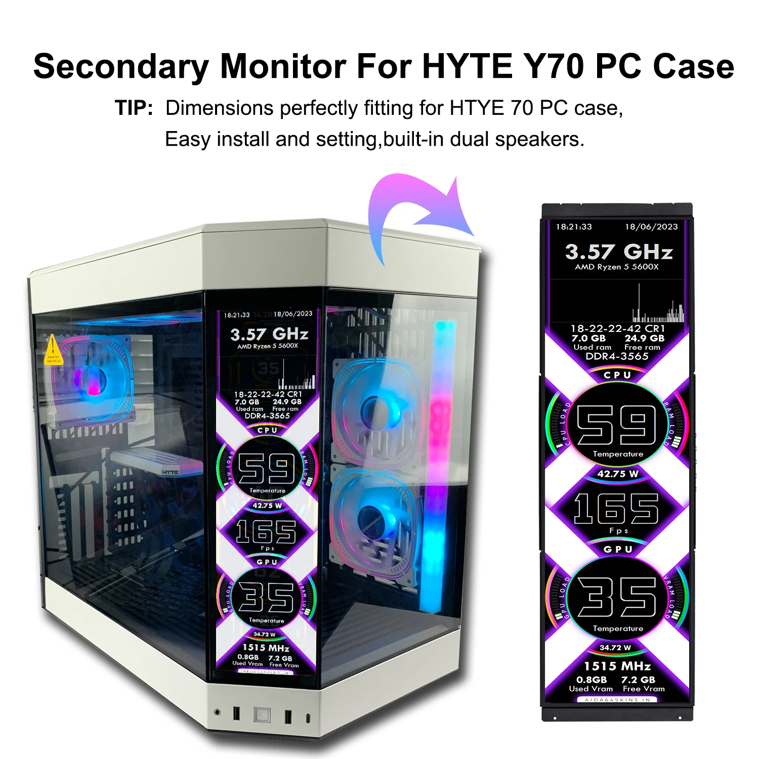 Wisecoco HYTE Y70 ̽ ޴ , PC ̸  ÷, CPU GPU µ ġ ũ, 14.5 ġ, 2.5K, 2560x720