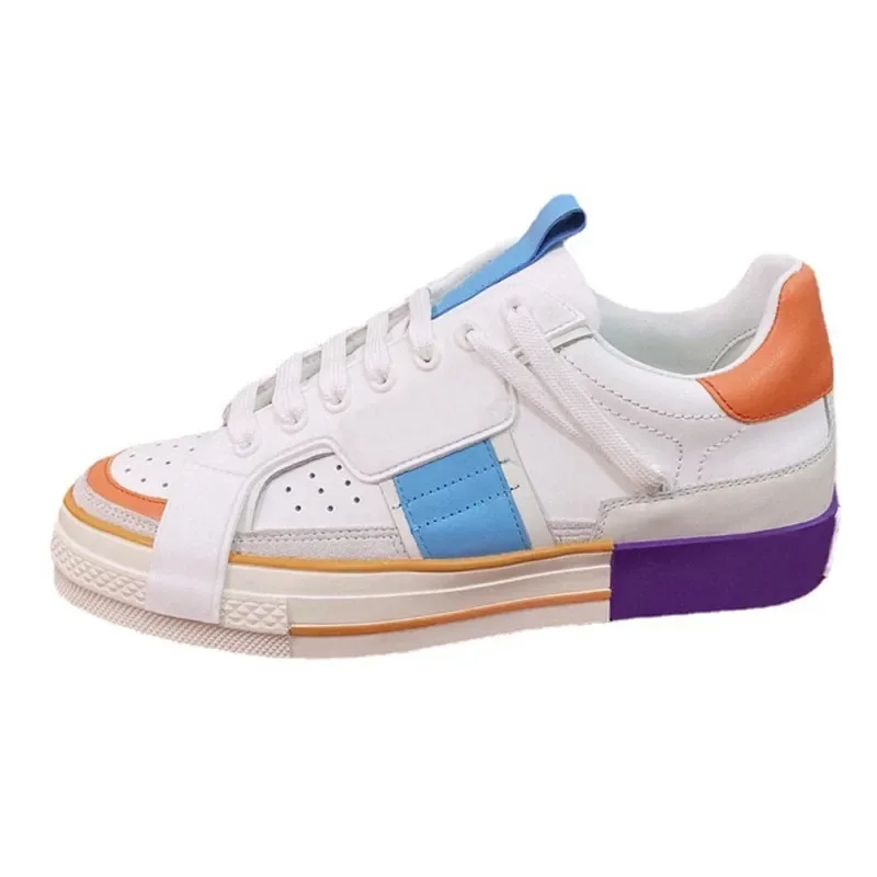 

High-quality Fashion Women Sneakers Leather Color-blocking Spring Autumn zapatillas hombre Round Toe Thick-soled Lace-up Shoes