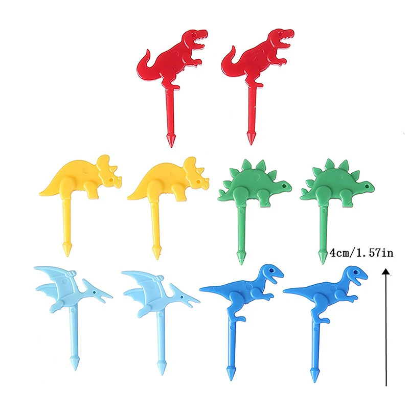 

10Pcs Cartoon Fruit Fork Cute Dinosaur Cupcake Top Decoration Food Appetizer Toothpicks , Bento Box Accessories Cocktail Picks