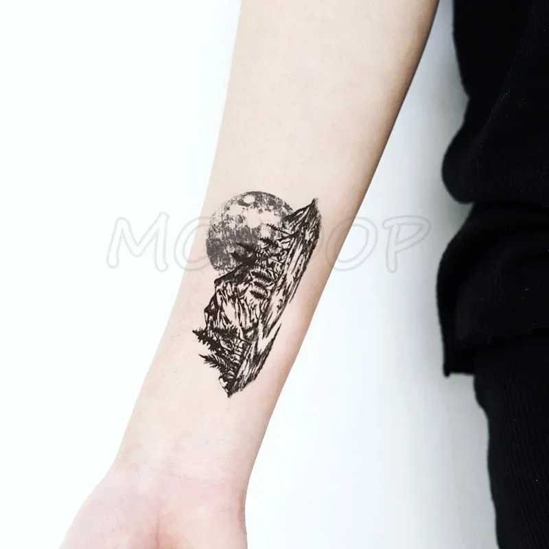 

Tattoo Sticker forest mountain tree planet moon black small Water Transfer Temporary Fake tatto flash tatoo for kid girl men
