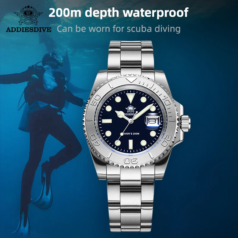 ADDIESDIVE 2023 New Men's Watch 316L Stainless Steel BGW9 Super Blue Luminous 20Bar Diving Quartz  Wristwatches reloj hombre