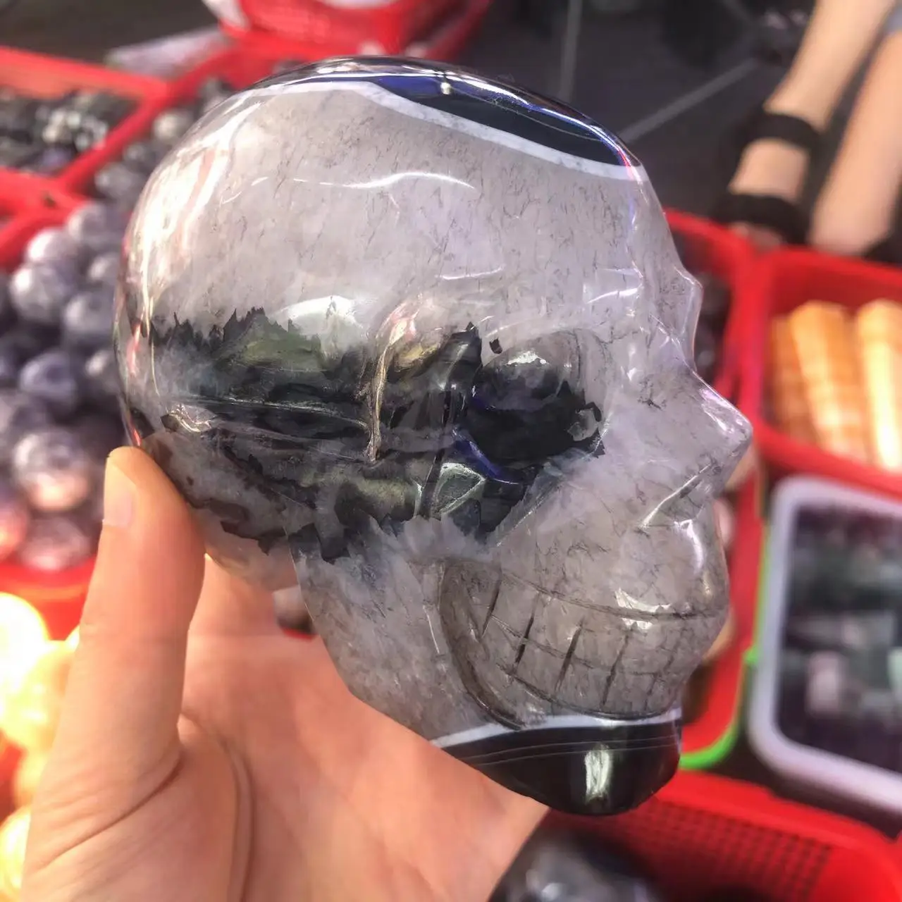 Skull Stone Natural Black Agate Geode Crystal Cranium Mineral Fengshui Reiki Meditation Energy Home Decor For Room 6