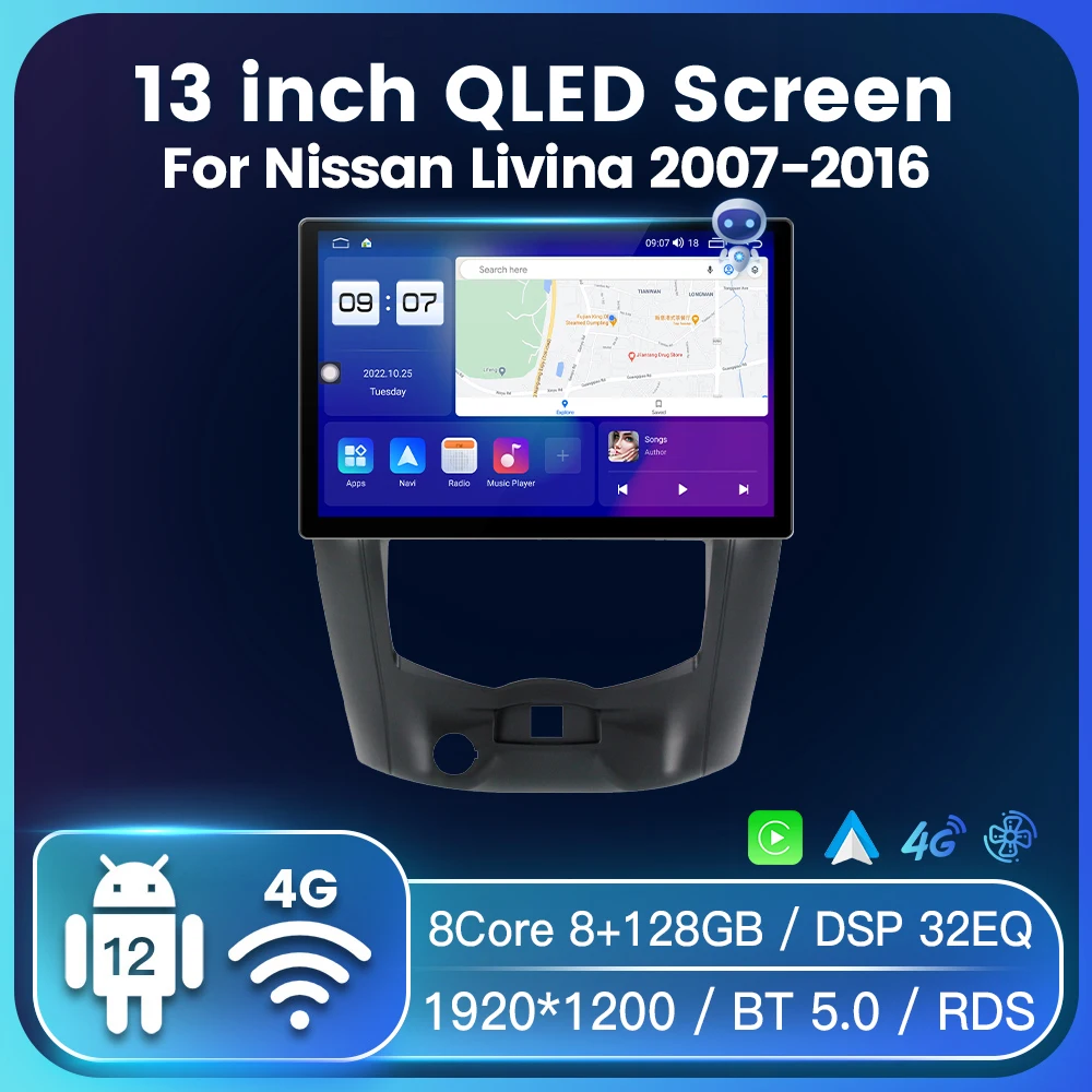 

Android 12 8 Core 7862 Car Multimedia Player For Nissan Livina 2007-2016 AI Voice Car Radio 2Din DSP BT5.0 Carplay Auto 13" QLED